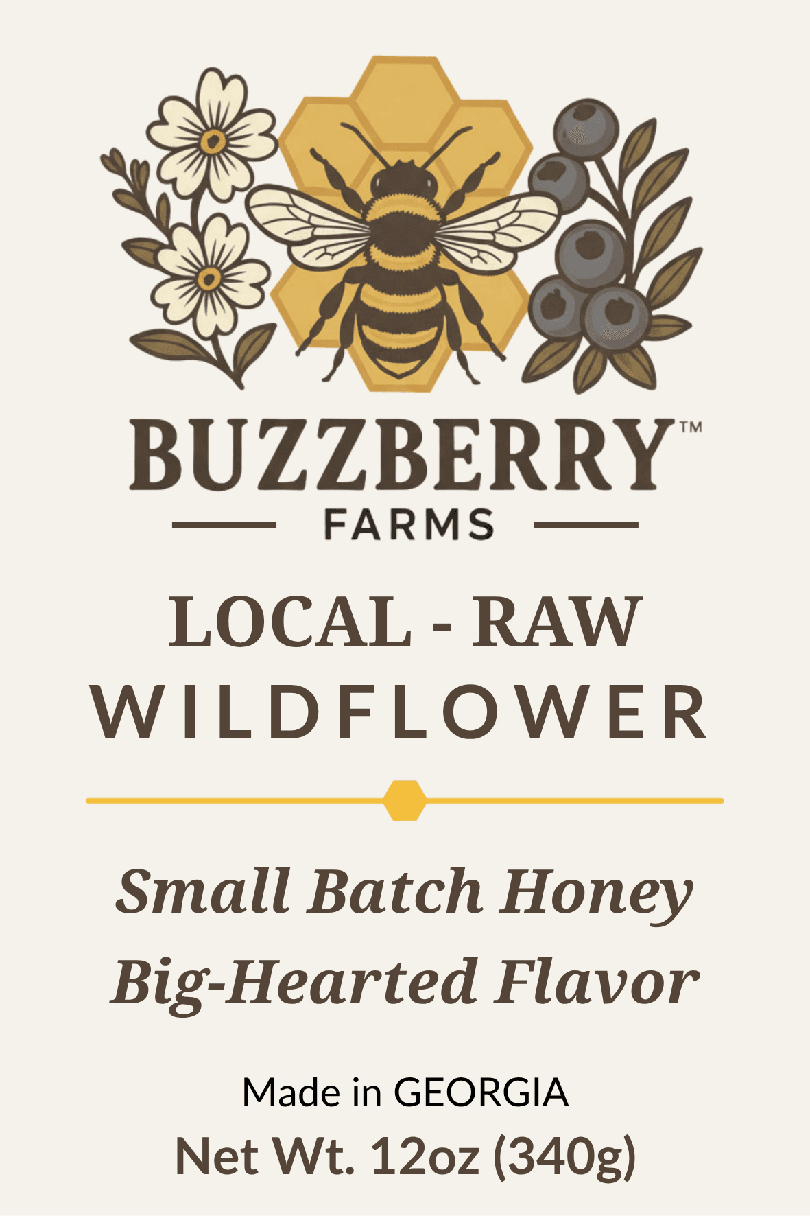 Buzzberry Farms 12 oz honey bear bottle